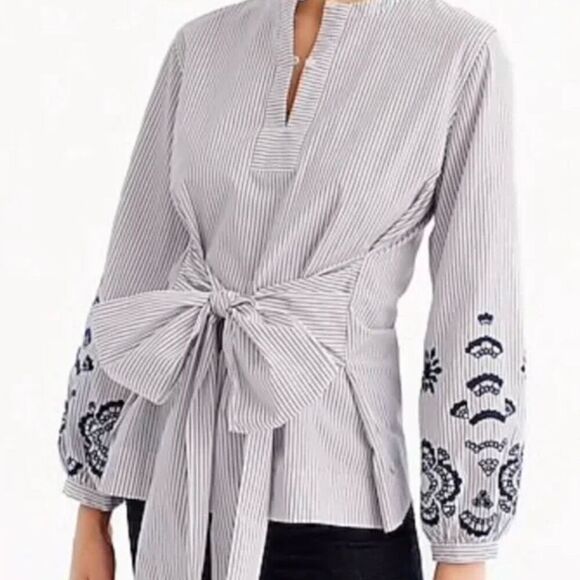 J.Crew striped embroidered tie front blouse size M - Picture 13 of 13